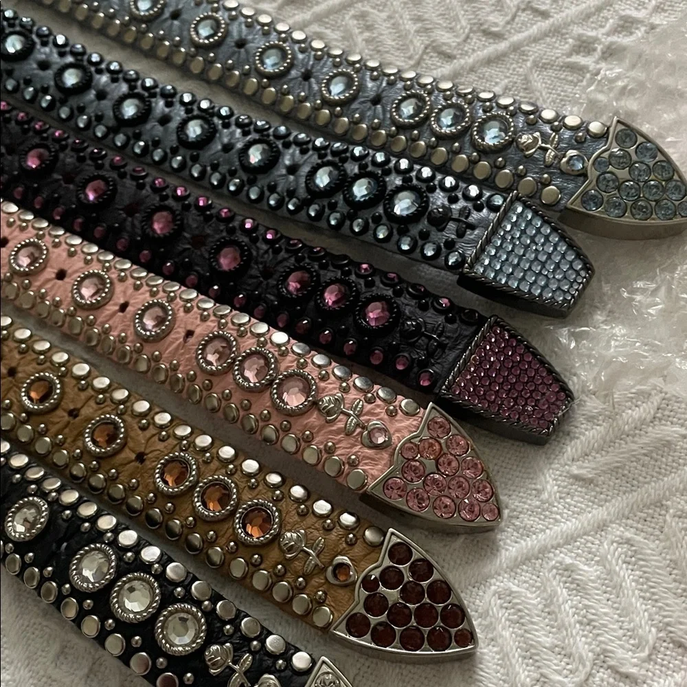 2 Kippy's Pink and Black Studded Belts Real genuine leather size 30 Small